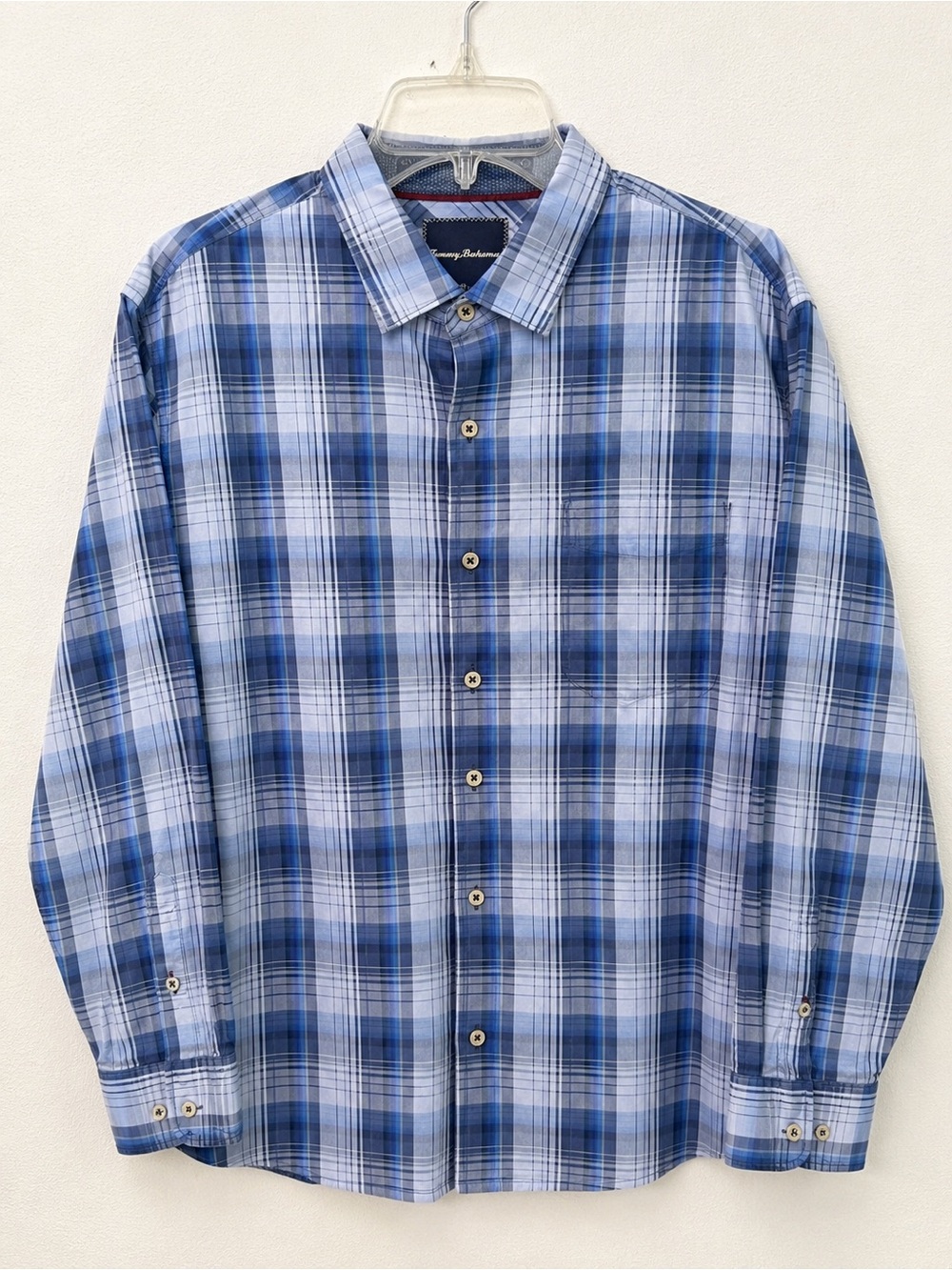 Tommy Bahama Men’s Blue Plaid Long Sleeve Button Down Shirt L